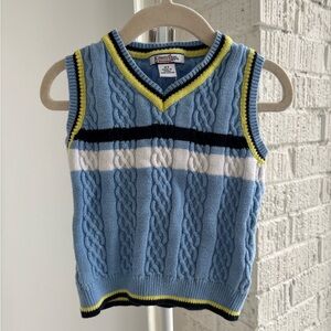 Toddler Boys Blue and White Cable Knit V-Neck Sweater Vest (2T)